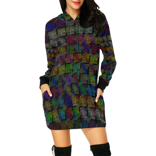 Ripped SpaceTime Stripes Collection All Over Print Hoodie Mini Dress (Model H27)