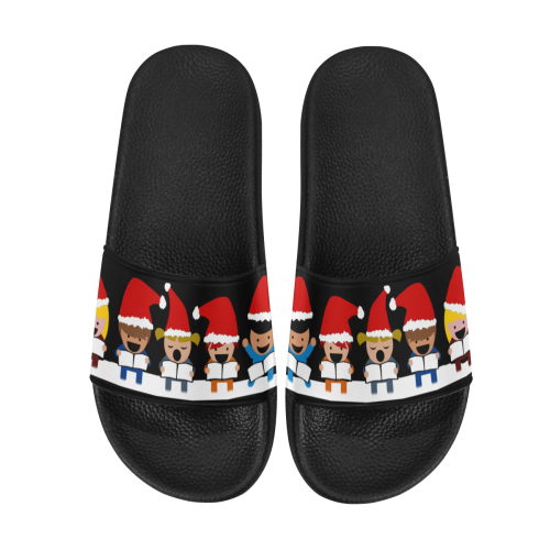 Christmas Carol Singers on Black Men's Slide Sandals/Large Size (Model 057)