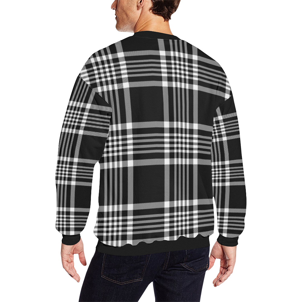 stripe bw Men's Oversized Fleece Crew Sweatshirt (Model H18)
