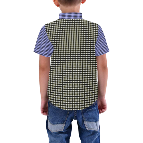 Blue Black Checks Mod TwoTone Boys' All Over Print Short Sleeve Shirt (Model T59)