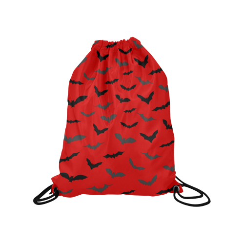 Bats HALLOWEEN Pattern RED Medium Drawstring Bag Model 1604 (Twin Sides) 13.8"(W) * 18.1"(H)