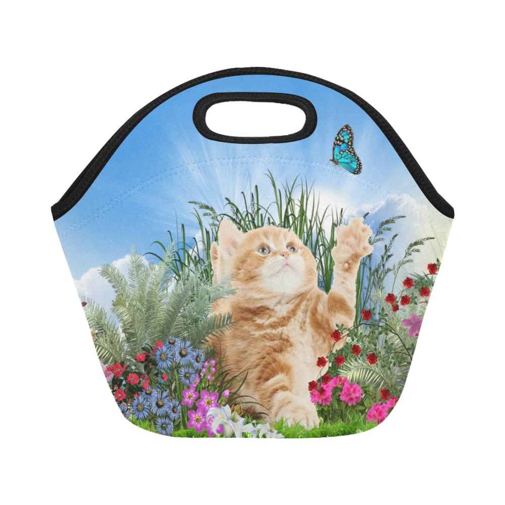 butterfly  playing with kitty Neoprene Lunch Bag/Small (Model 1669)
