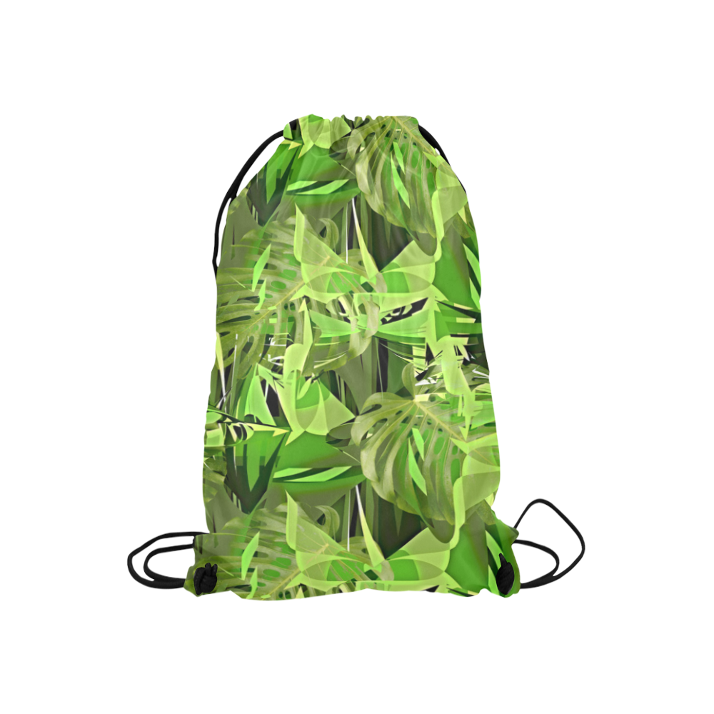 Tropical Jungle Leaves Camouflage Small Drawstring Bag Model 1604 (Twin Sides) 11"(W) * 17.7"(H)