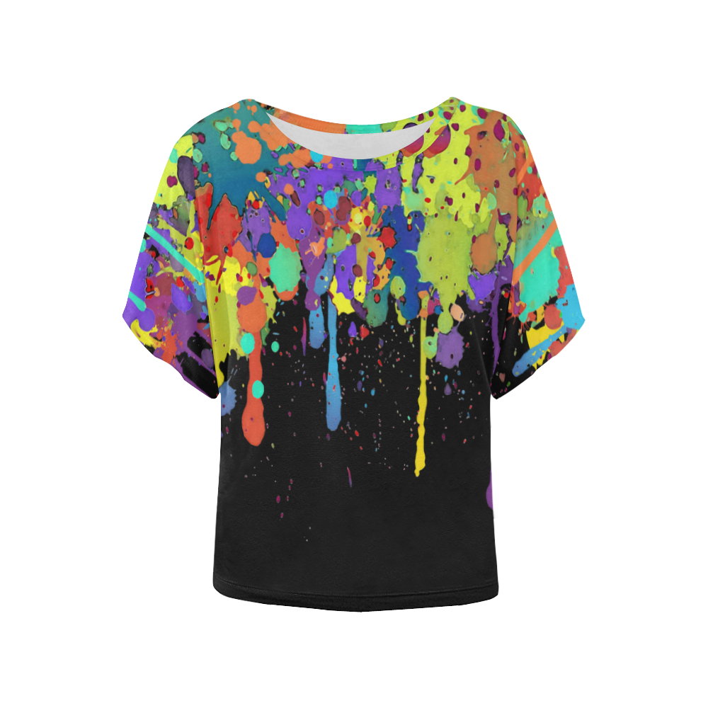 Crazy Multicolored Running Splashes II Women's Batwing-Sleeved Blouse T shirt (Model T44)