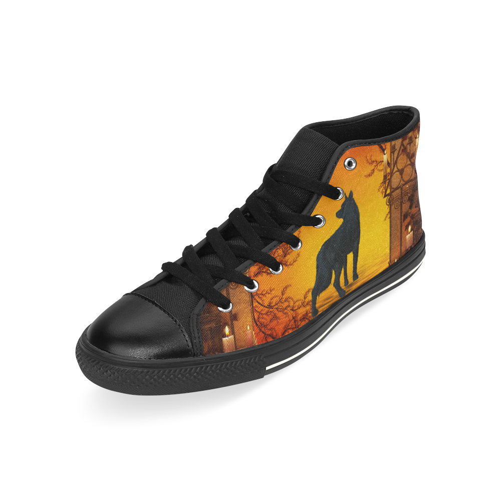 Wonderful black wolf in the night High Top Canvas Shoes for Kid (Model 017)