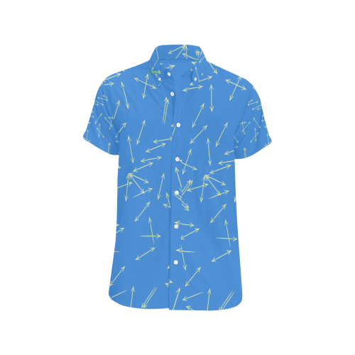 Arrows Every Direction Yellow on Blue Men's All Over Print Short Sleeve Shirt (Model T53)