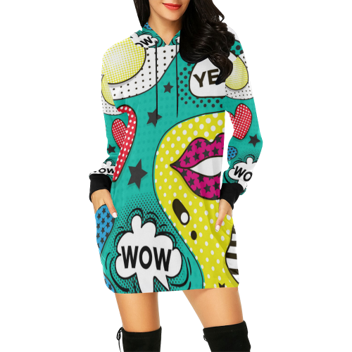 Trendy Pop Art All Over Print Hoodie Mini Dress (Model H27)