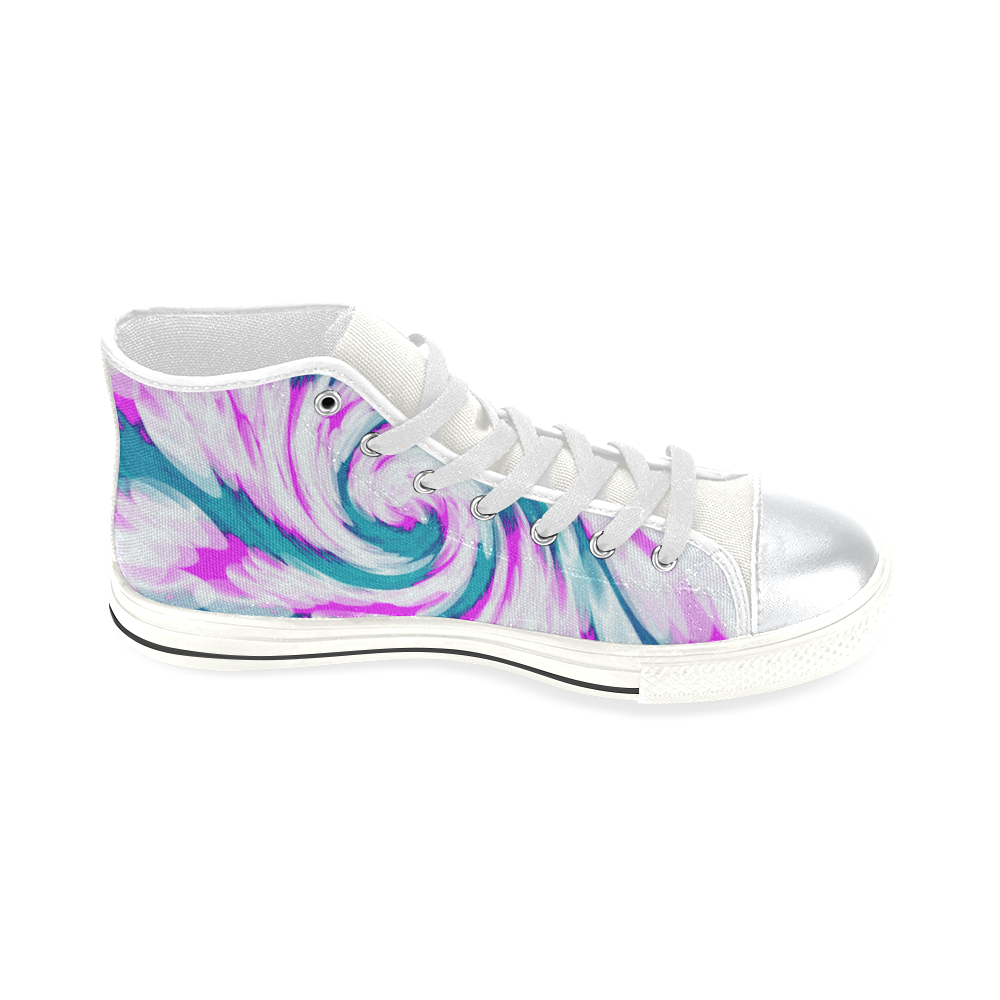 Turquoise Pink Tie Dye Swirl Abstract High Top Canvas Women's Shoes/Large Size (Model 017)