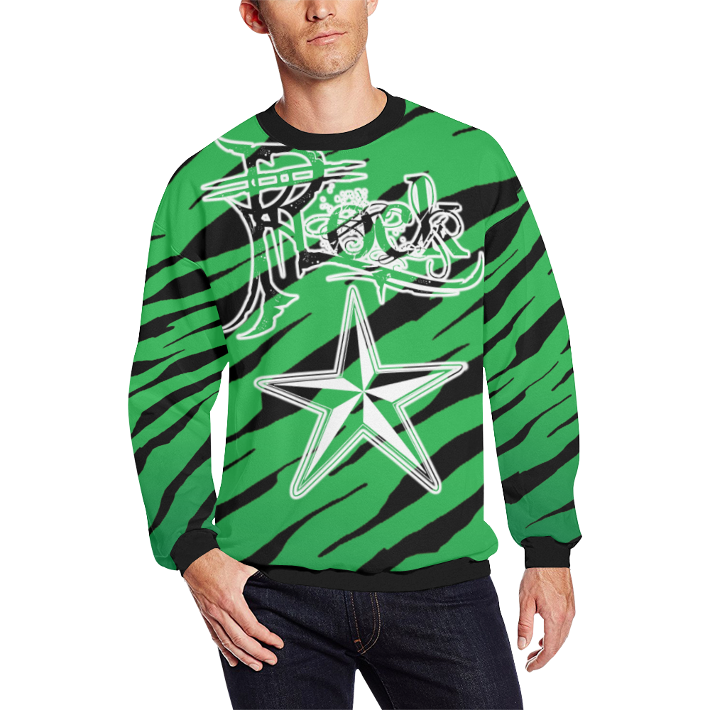 Green Tiger Stripes RS Long Sleeve Shirt (FLEECE) Men's Oversized Fleece Crew Sweatshirt (Model H18)
