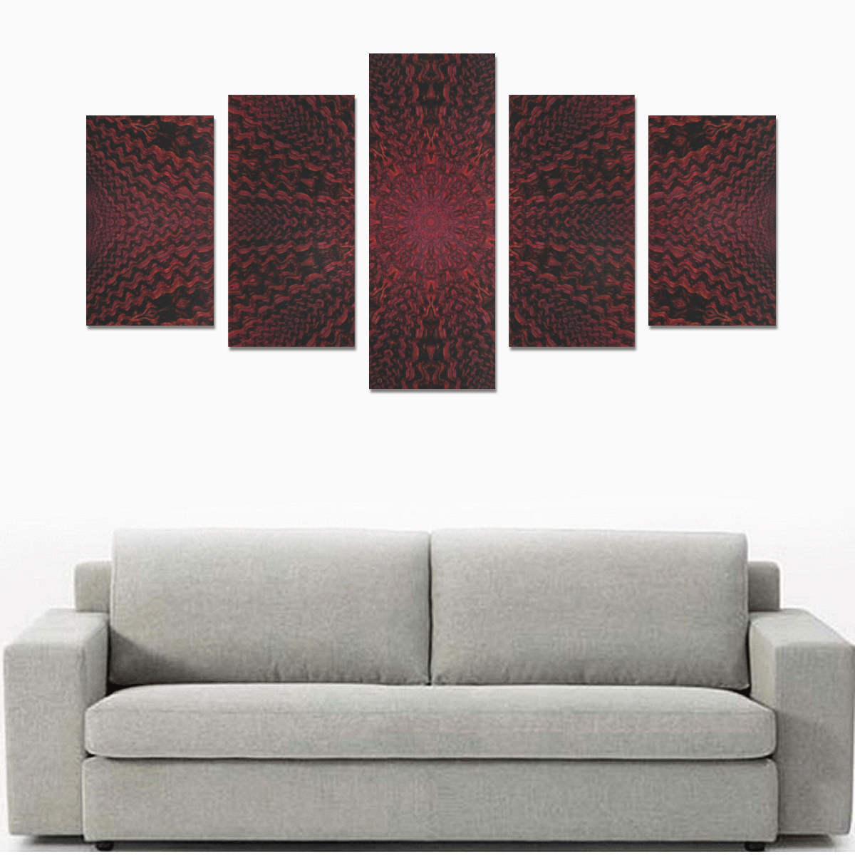 Red and Black Woven Fabric Fractal Mandala 1 Canvas Print Sets C (No Frame)