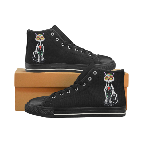 Sugar Skull Cat Black Women's Classic High Top Canvas Shoes (Model 017)