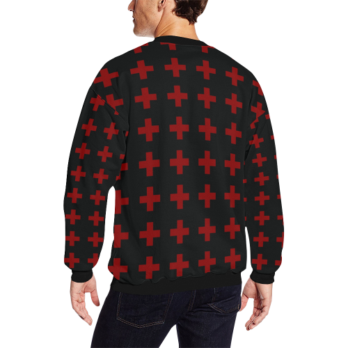 Punk Rock Style Red Crosses Pattern Design All Over Print Crewneck Sweatshirt for Men (Model H18)