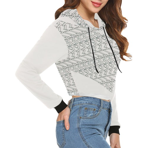 NUMBERS Collection 1234567 White/Outline All Over Print Crop Hoodie for Women (Model H22)