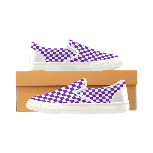 Checkerboard Purple and White Slip-on Canvas Shoes for Men/Large Size (Model 019)