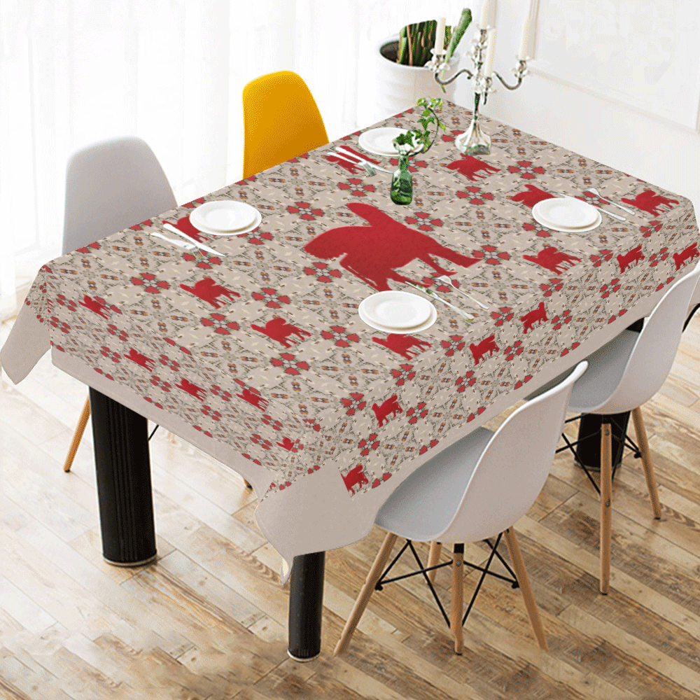 Red Lamassu Cotton Linen Tablecloth 60"x 84"