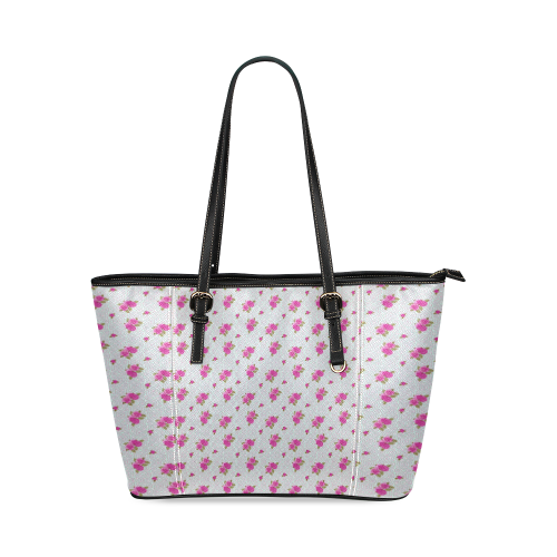 Roses and Pattern 1B by JamColors Leather Tote Bag/Small (Model 1640)