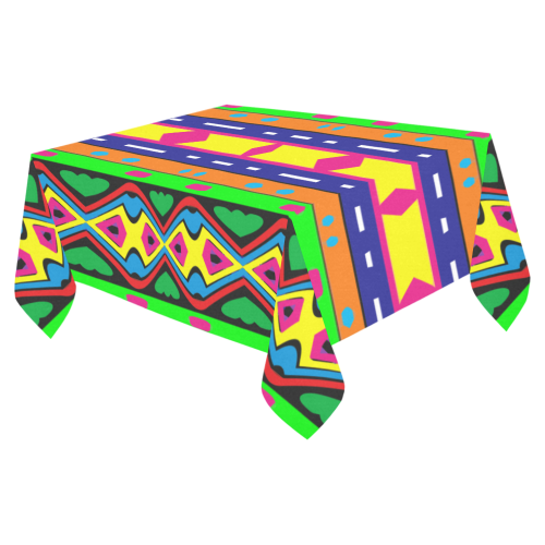 Distorted colorful shapes and stripes Cotton Linen Tablecloth 52"x 70"