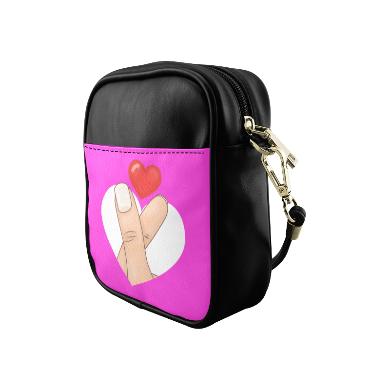 Hand and Finger Heart / Pink Sling Bag (Model 1627)
