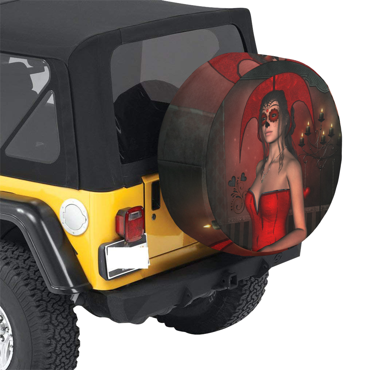 Awesome lady with sugar skull face 34 Inch Spare Tire Cover