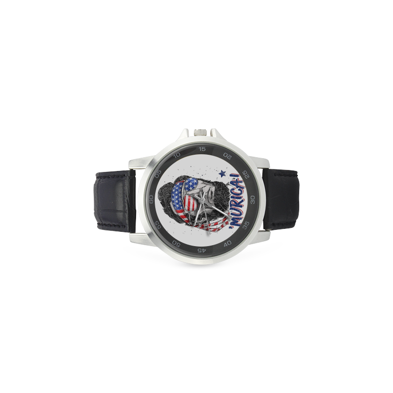 Murica Unisex Stainless Steel Leather Strap Watch(Model 202)