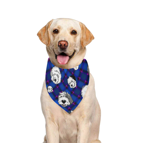 Blue diagonal,sheepie heads... Pet Dog Bandana/Large Size