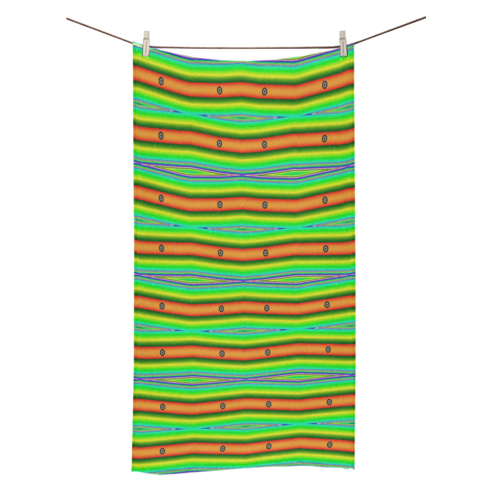 Bright Green Orange Stripes Pattern Abstract Bath Towel 30"x56"