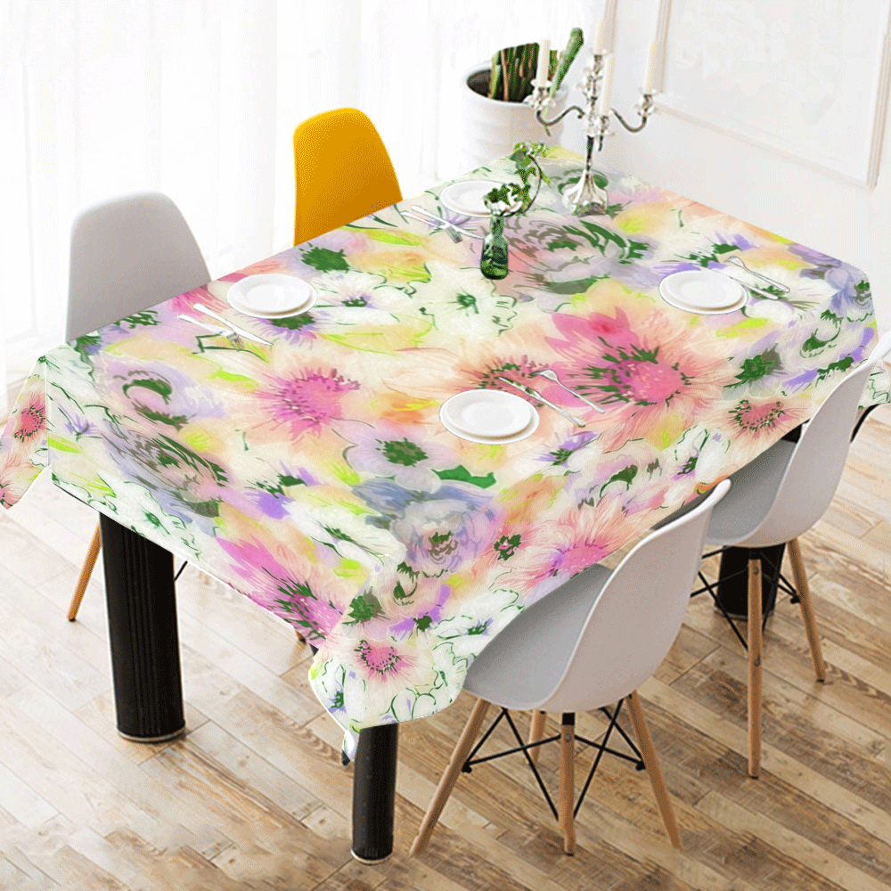 pretty spring floral Cotton Linen Tablecloth 52"x 70"