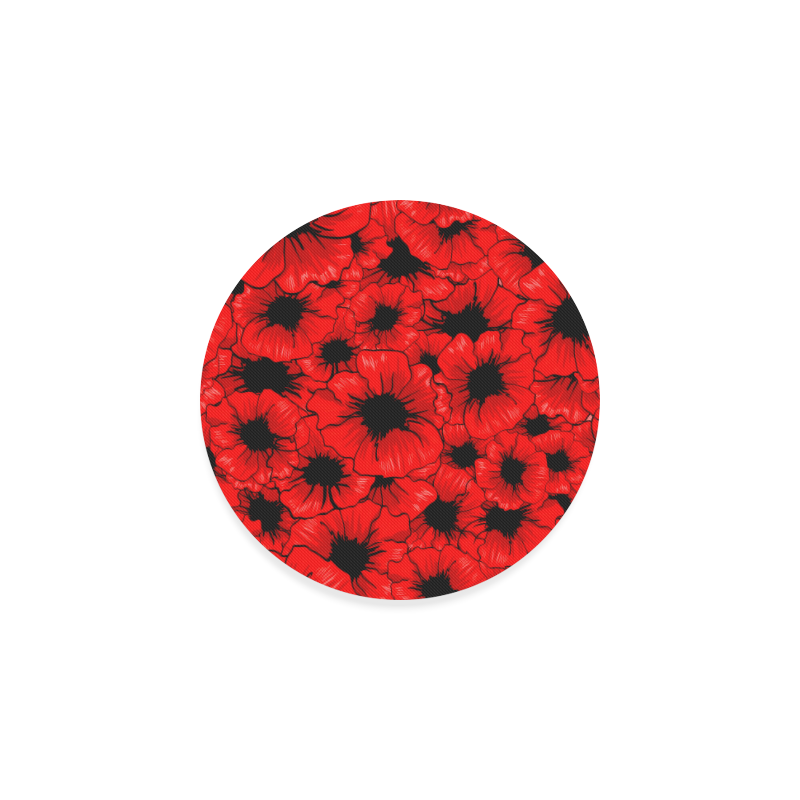 Red Poppy Flowers Round Coaster