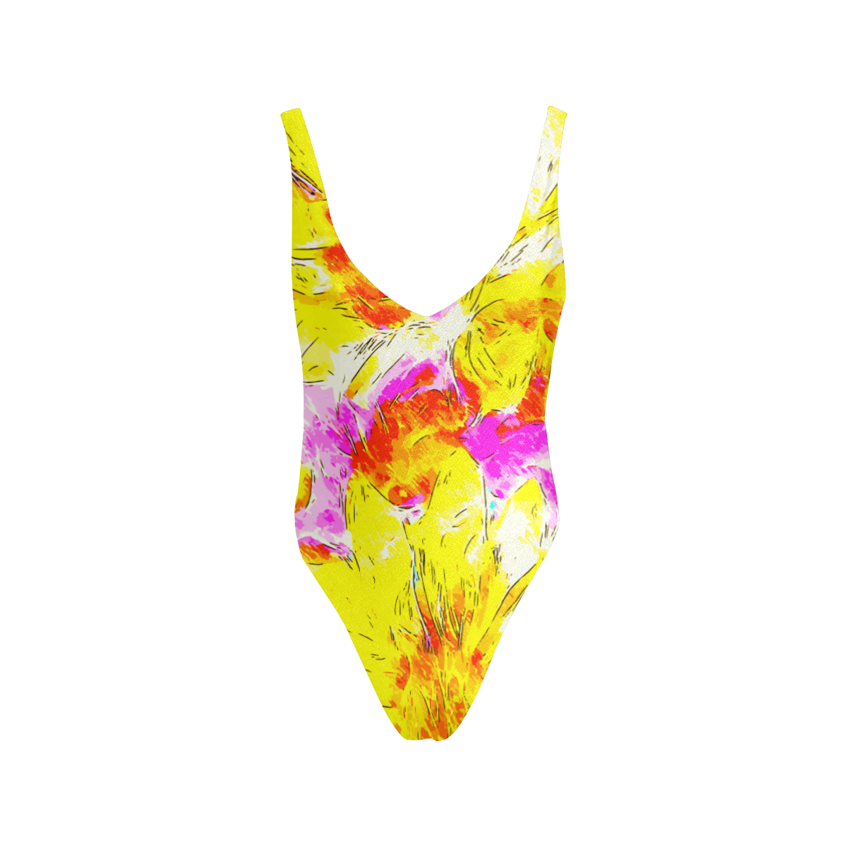 Floral Sketch Art Sexy Low Back One-Piece Swimsuit (Model S09)