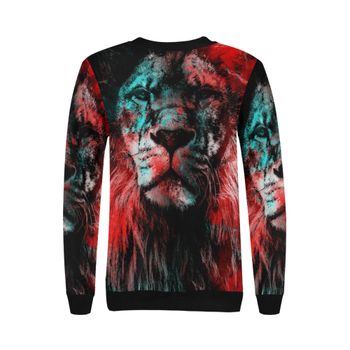 lion jbjart #lion Women's Rib Cuff Crew Neck Sweatshirt (Model H34)