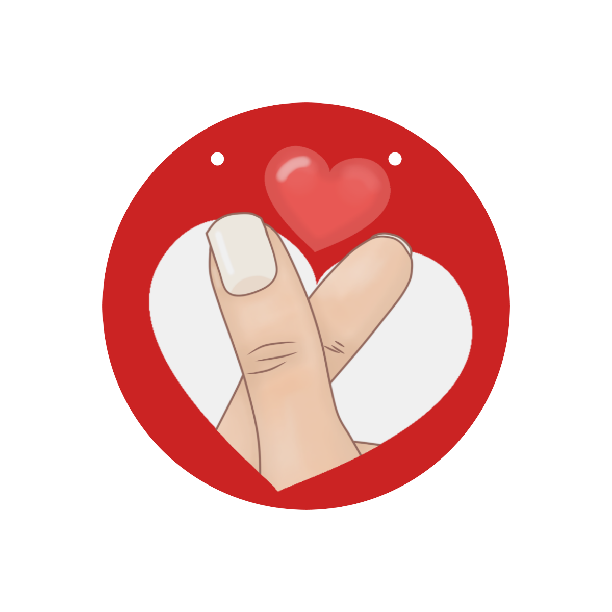 Finger Heart on Red Round Wood Door Hanging Sign