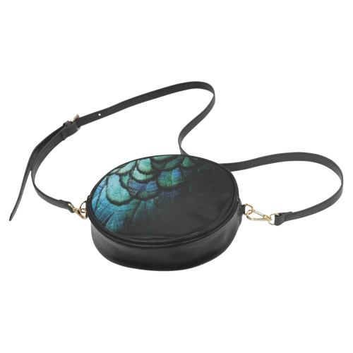 blue feathered peacock bird Round Sling Bag (Model 1647)
