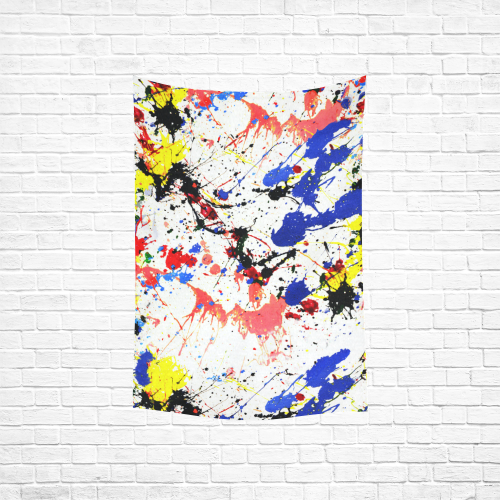 Blue and Red Paint Splatter Cotton Linen Wall Tapestry 40"x 60"