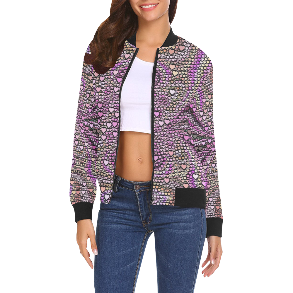 hearts everywhere C by JamColors All Over Print Bomber Jacket for Women (Model H19)