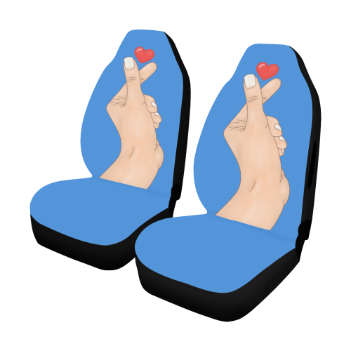 Hand With Finger Heart / Blue Car Seat Cover Airbag Compatible (Set of 2)