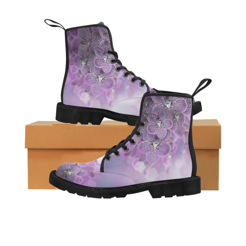 violet-orchids Martin Boots for Women (Black) (Model 1203H)