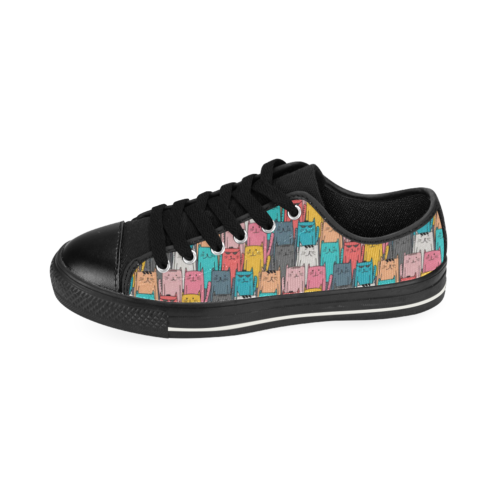 Cartoon Cat Pattern Low Top Canvas Shoes for Kid (Model 018)