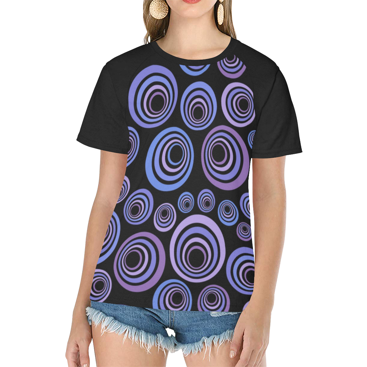Retro Psychedelic Ultraviolet Blue Pattern Women's Raglan T-Shirt/Front Printing (Model T62)