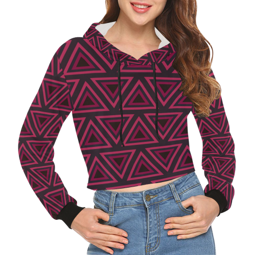 Tribal Ethnic Triangles All Over Print Crop Hoodie for Women (Model H22)