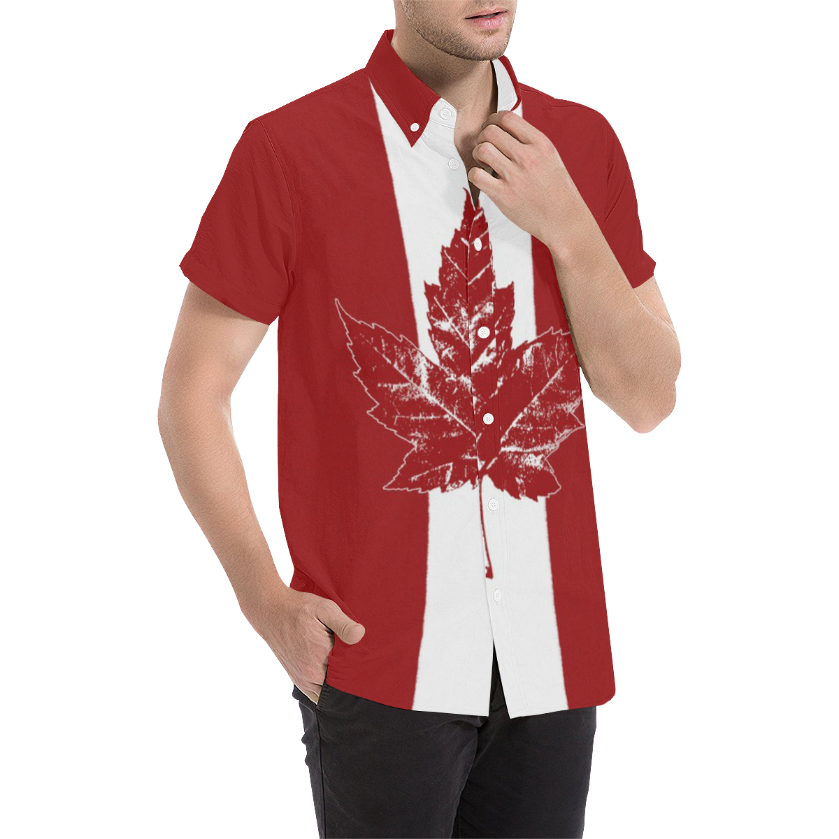 Cool Canada Flag Shirts Button Down Men's All Over Print Short Sleeve Shirt (Model T53)