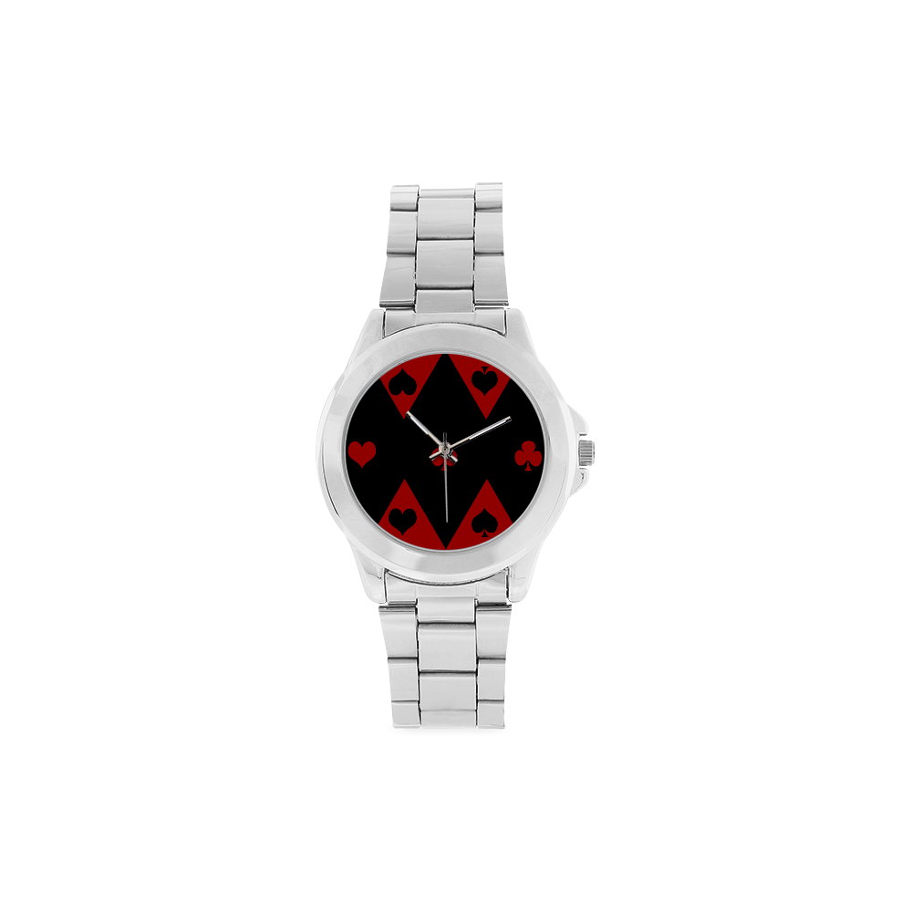 Las Vegas Black Red Play Card Shapes Unisex Stainless Steel Watch(Model 103)