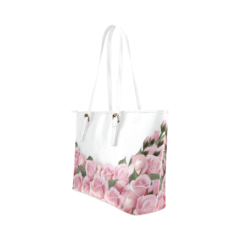 Pink Roses Leather Tote Bag/Small (Model 1651)