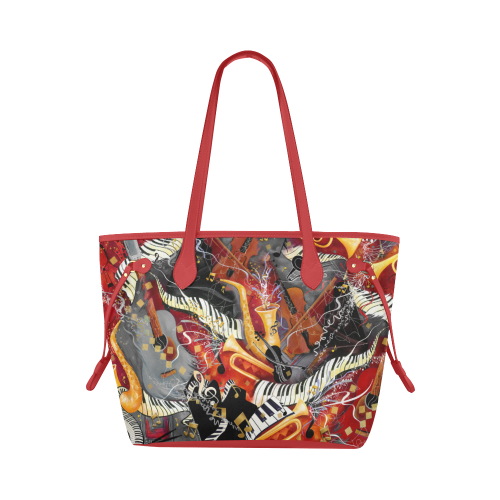 Red Handbag Jazz Print Juleez Clover Canvas Tote Bag (Model 1661)