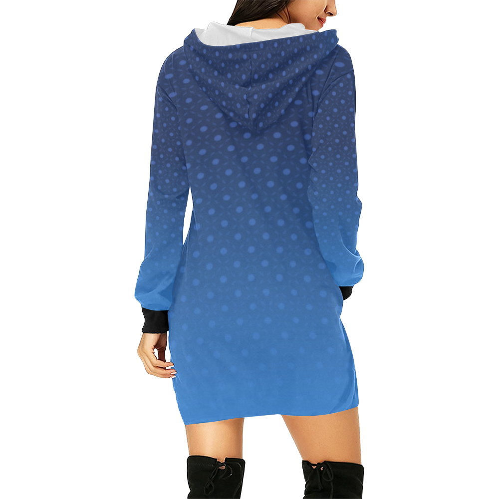 Blue Polkadot All Over Print Hoodie Mini Dress (Model H27)