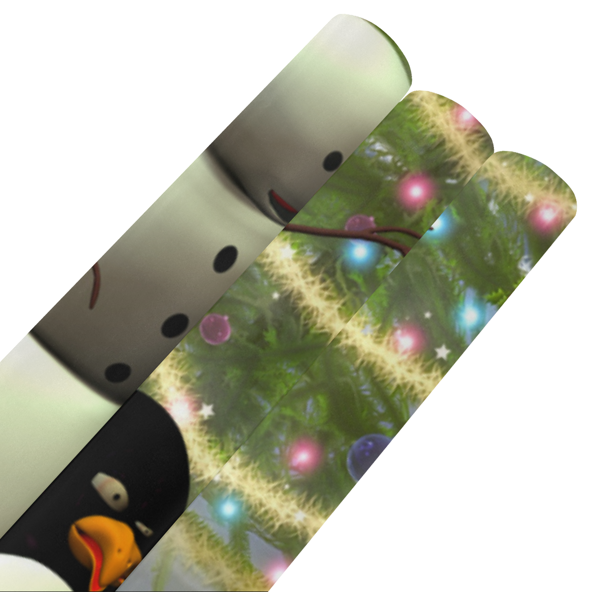 Snowman with penguin and christmas tree Gift Wrapping Paper 58"x 23" (3 Rolls)
