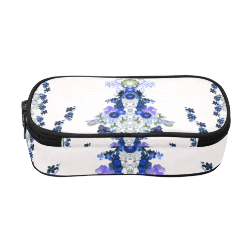 floral-white and blue Pencil Pouch/Large (Model 1680)