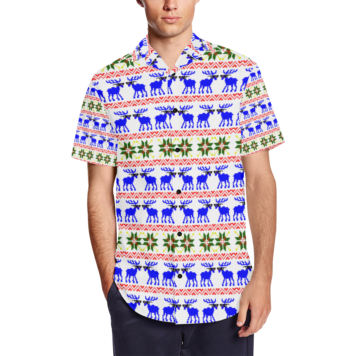 Ugly Sweater - Deal With It Men's Short Sleeve Shirt with Lapel Collar (Model T54)