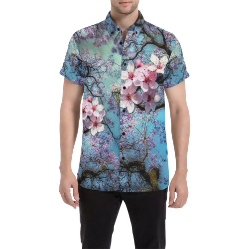 Cherry blossomL Men's All Over Print Short Sleeve Shirt (Model T53)