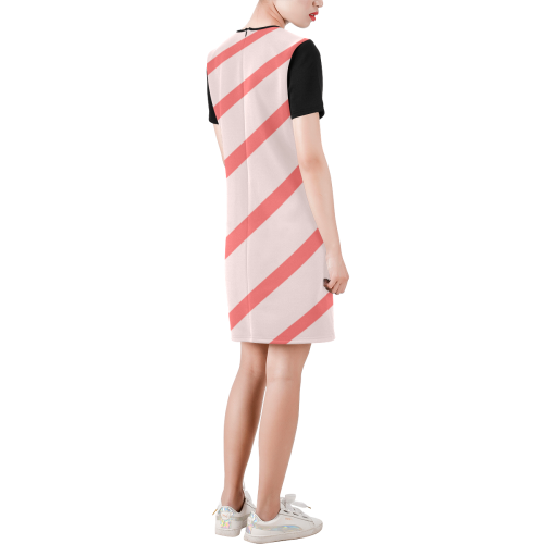 Abstract  pattern - pink. Short-Sleeve Round Neck A-Line Dress (Model D47)