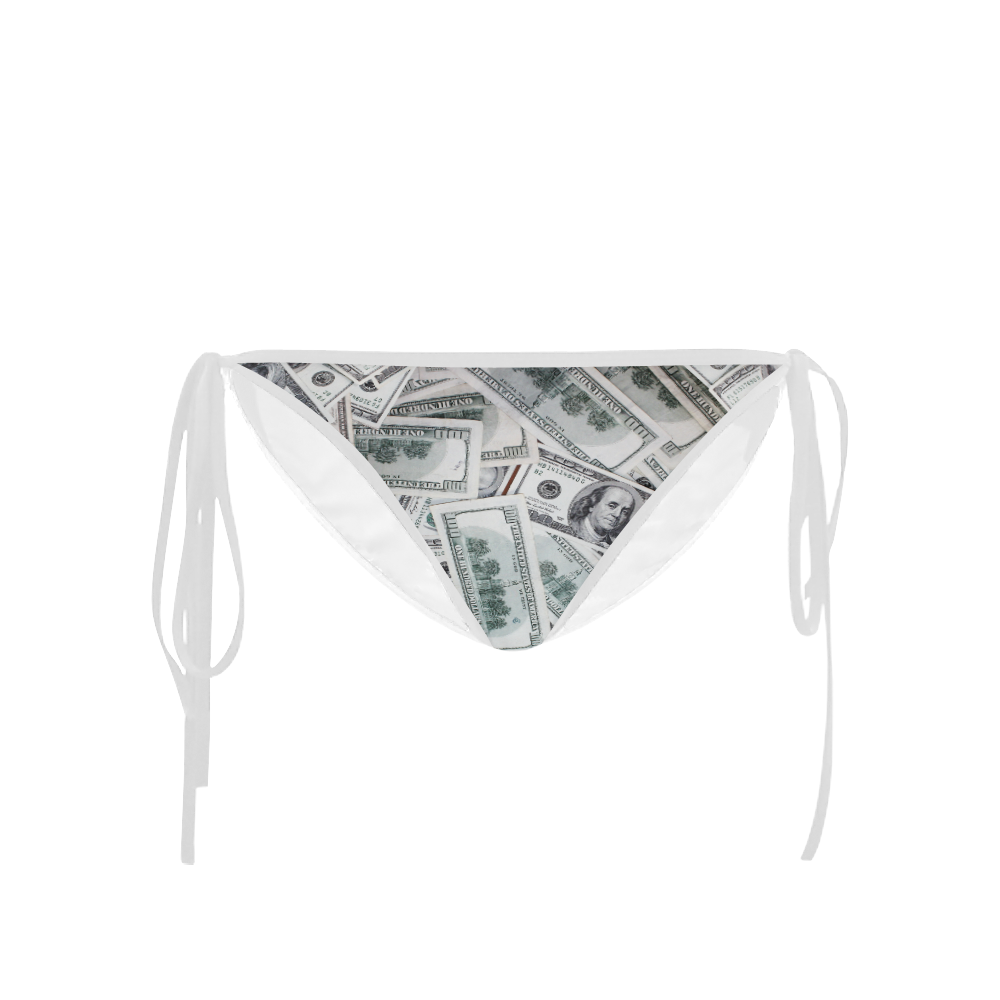 Cash Money / Hundred Dollar Bills  White Strap Custom Bikini Swimsuit Bottom
